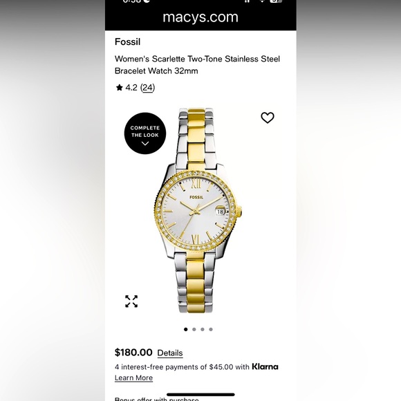 Fossil Women's Gold and Silver Watch with Crystal Bezel - Picture 1 of 10